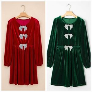 Bow Velvet High Waist Mini Dress